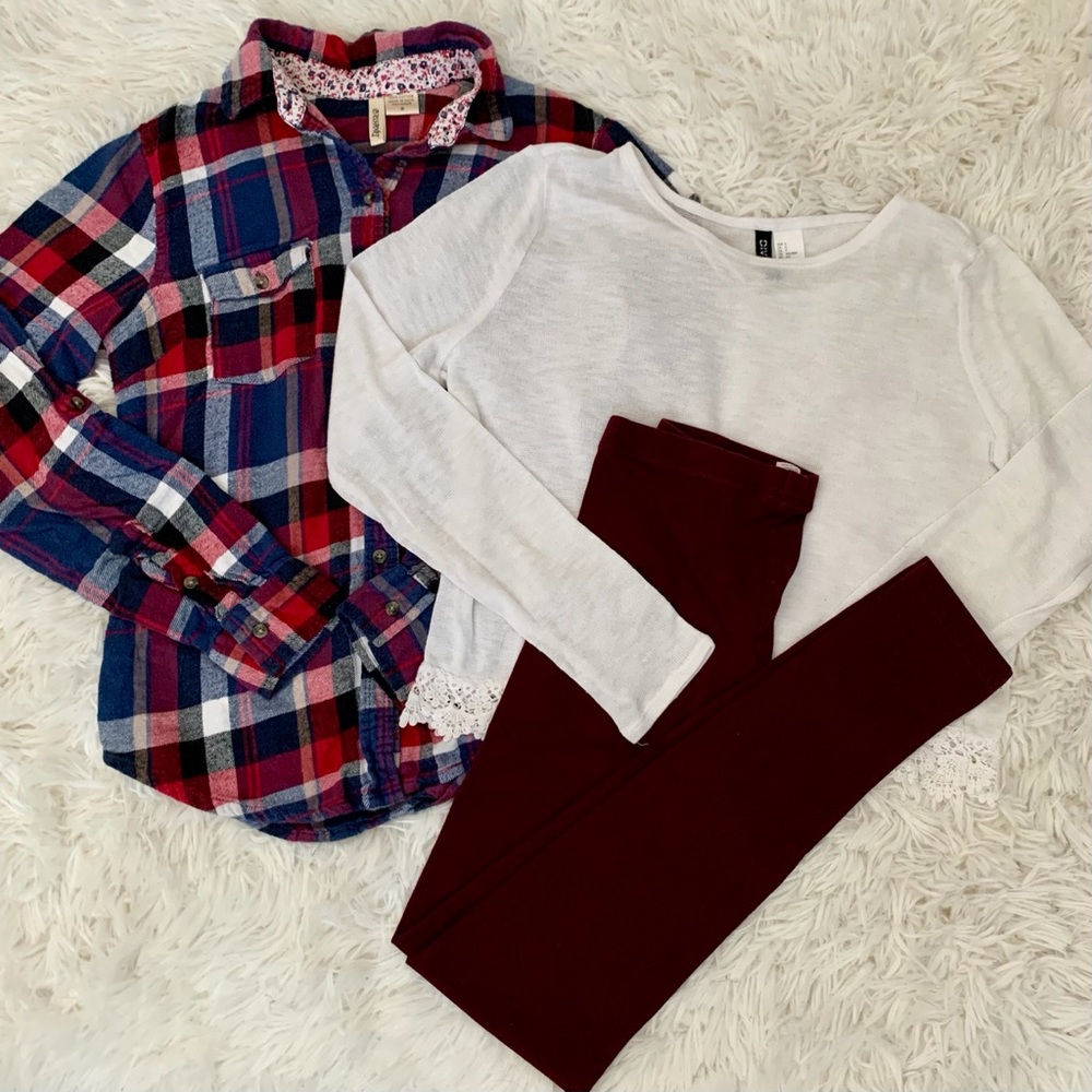 Sadie bundle - Maroon flannel,long sleeve,leggings